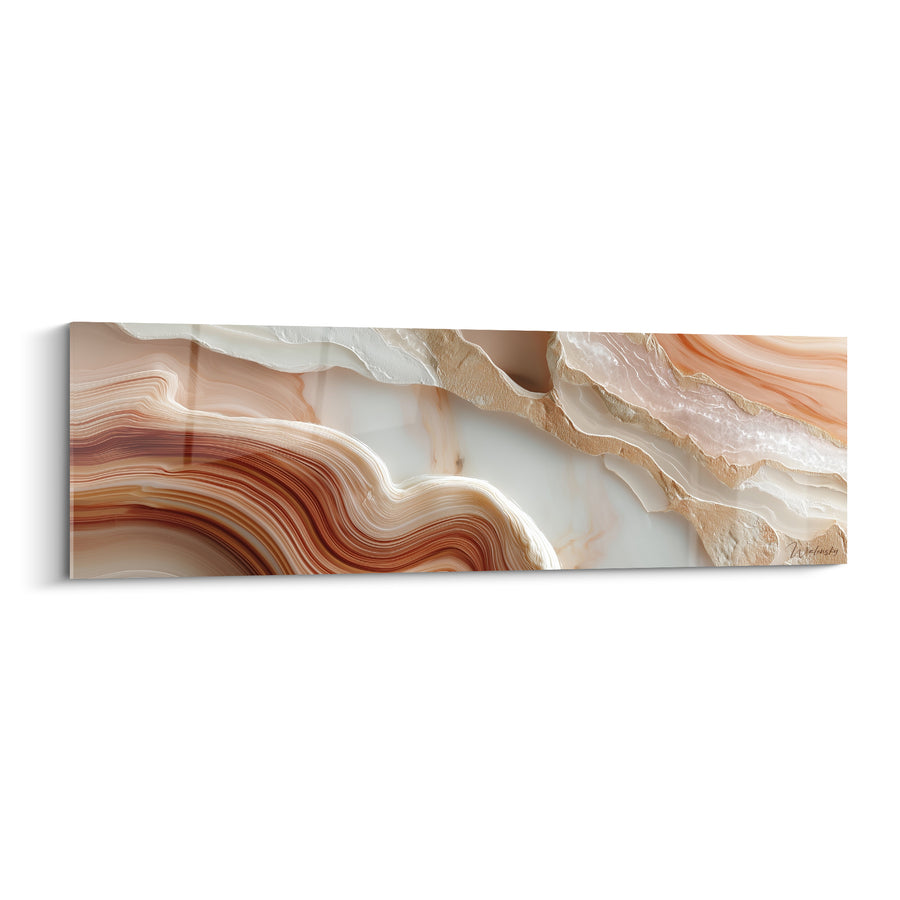 Tableau Agate sculptée brun et blanc aux spirales concentriques - Veines minérales sinueuses - Edition Terracotta