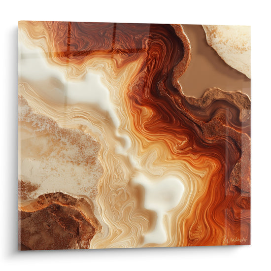 Coulée minérale terracotta aux teintes ivoire et cuivrées, motif d'agate abstrait en pleine largeur