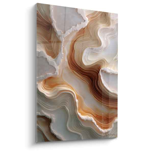 Tableau Agate ocre et blanc aux veines sinueuses - Sédiments figés - Edition Terracotta