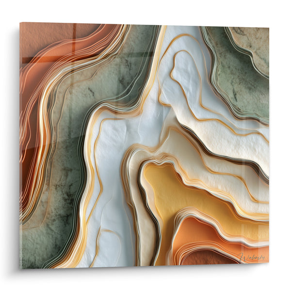 Tableau Vagues sédimentaires terracotta et vert sauge - Strates du temps - Edition Terracotta