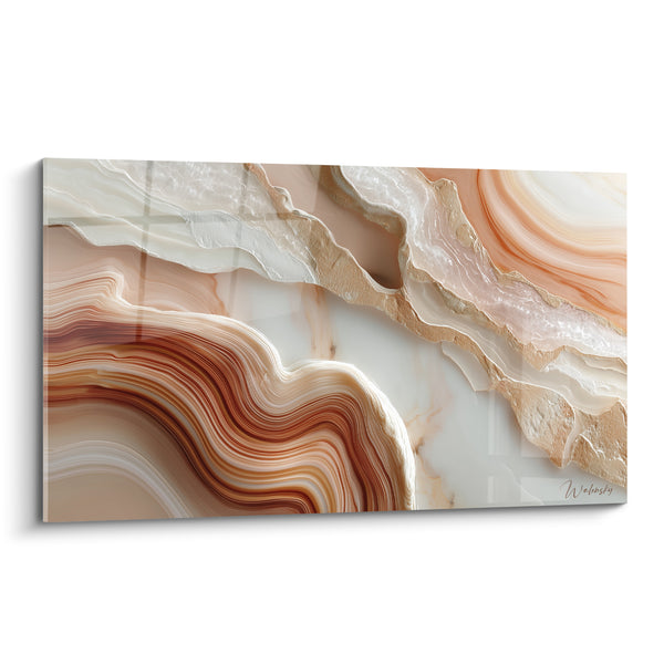 Tableau Agate sculptée brique et crème aux veines concentriques - Anneaux minéraux - Edition Terracotta