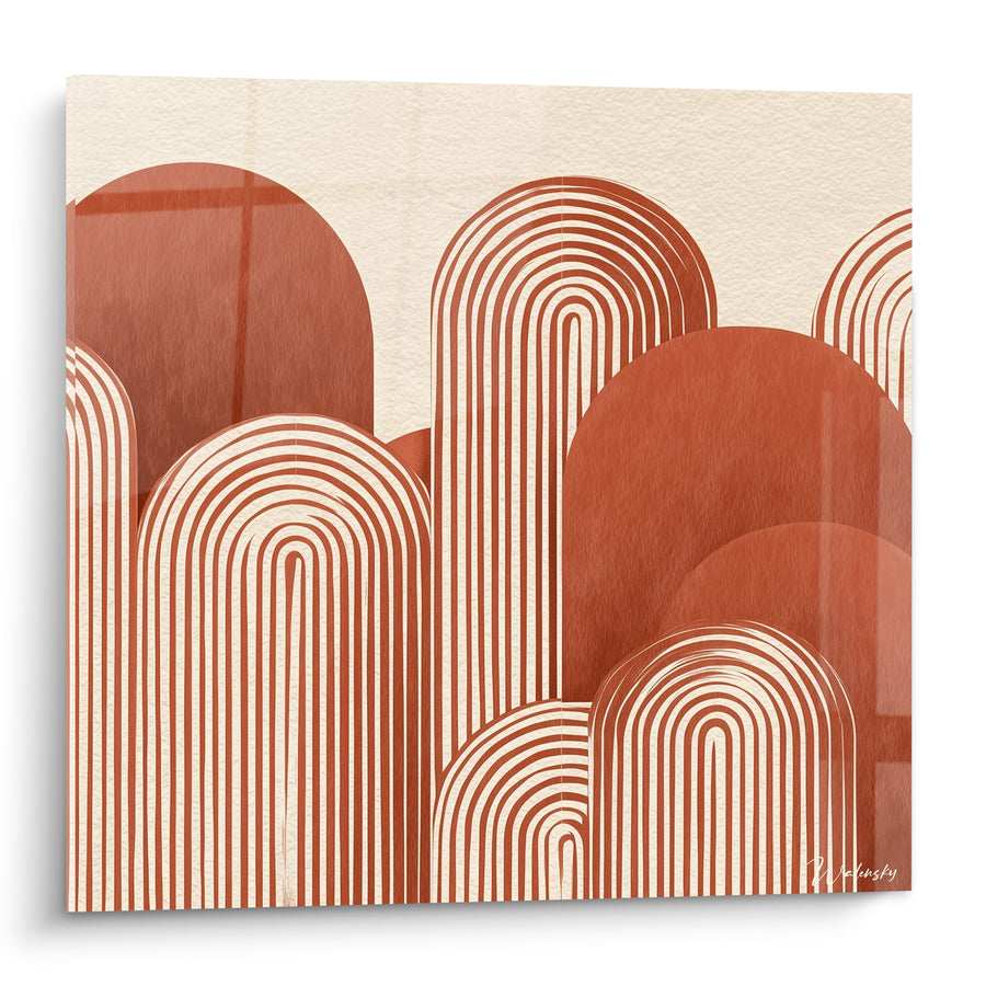 Tableau Arches concentriques brique et crème géométriques - Rythme du désert - Edition Terracotta