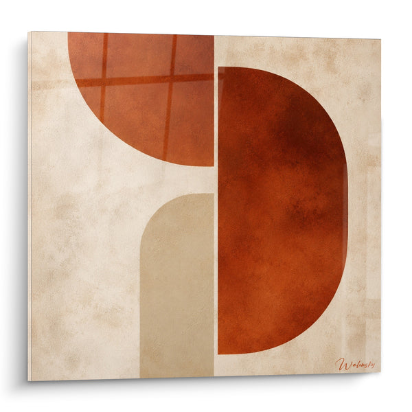 Tableau Demi-cercles rouille et beige ombre quadrillée - Arche crayeuse verticale - Edition Terracotta