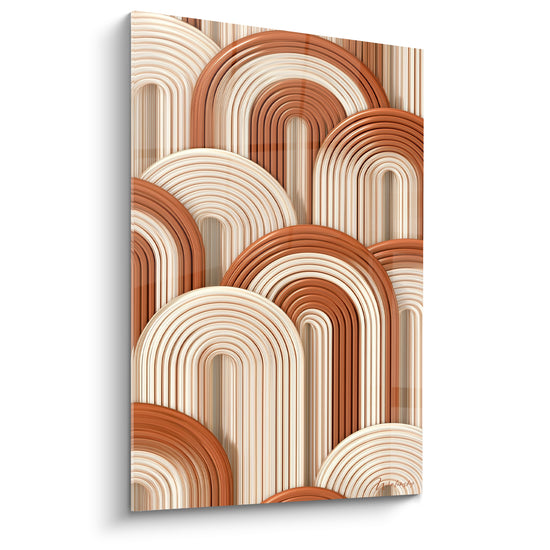 Arches sculptées Terracotta en orange brûlé et crème, motif géométrique en relief