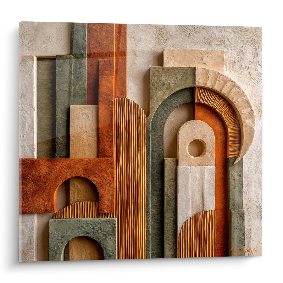 Tableau Arches sculptées ocre et vert sauge - Vestiges du désert - Edition Terracotta