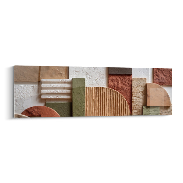 Tableau Blocs sculptés ocre et vert cannelés striés - Panneaux muraux texturés - Edition Terracotta