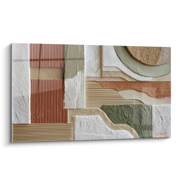 Tableau Composition texturée aux blocs rouille et vert - Quiétude minérale - Edition Terracotta