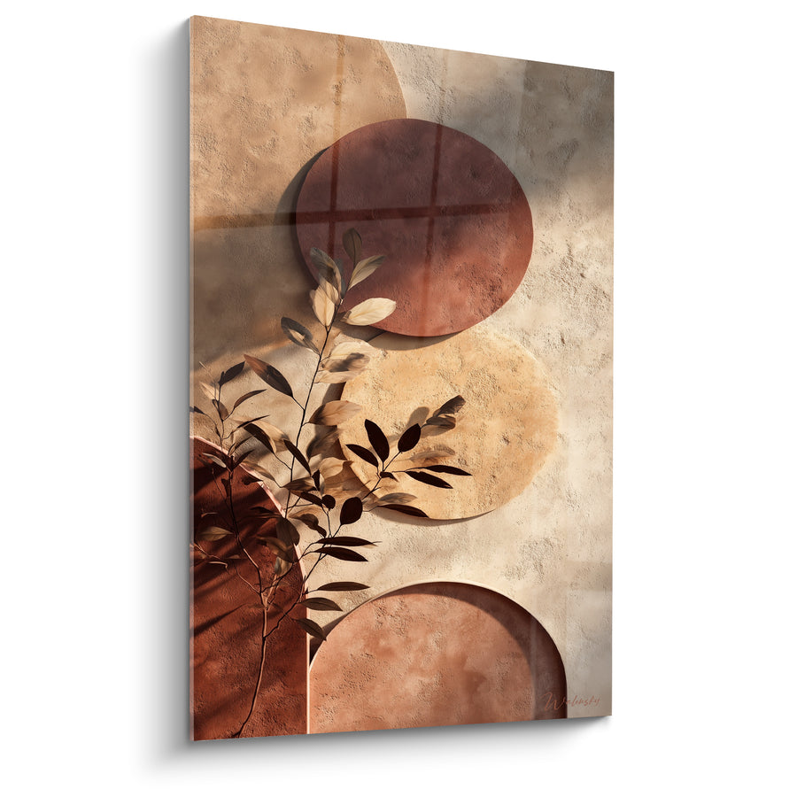 Tableau Cercles terracotta et branche feuillue - Sieste minérale - Edition Terracotta