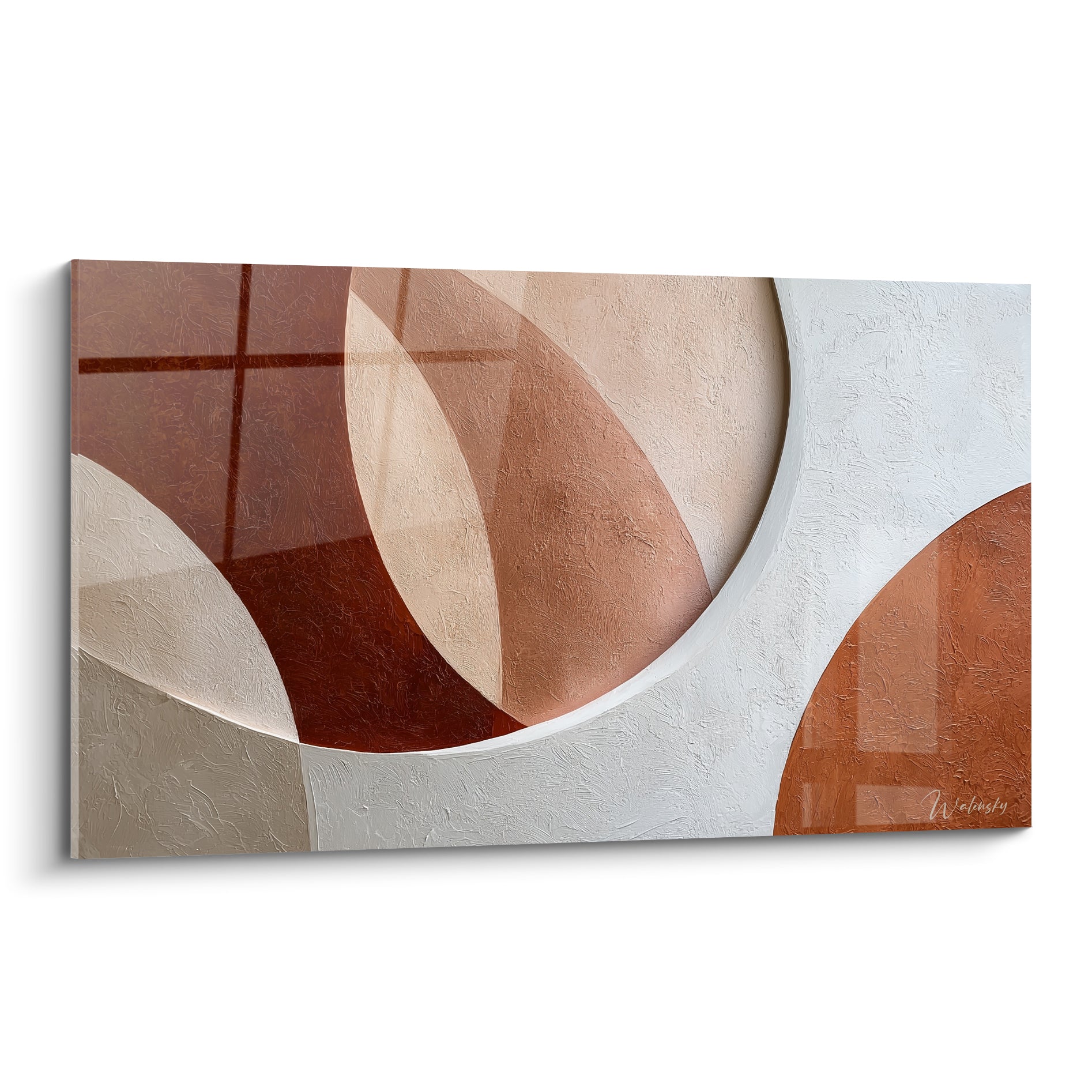 Tableau Terracotta aux cercles brun chocolat et blanc texturé, composition géométrique en relief