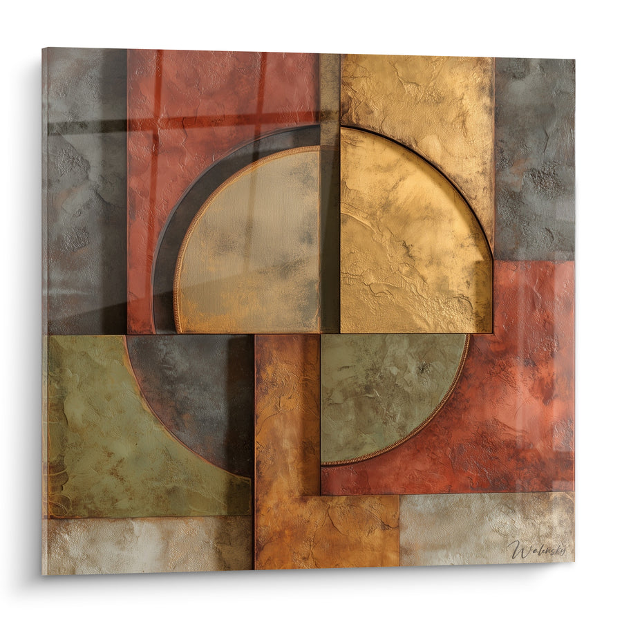 Tableau Cercles dorés aux blocs rouille et anthracite - Équilibre minéral - Edition Terracotta