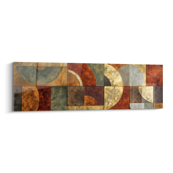 Tableau Cercles dorés et bruns en mosaïque géométrique - Fresque ancienne retrouvée - Edition Terracotta