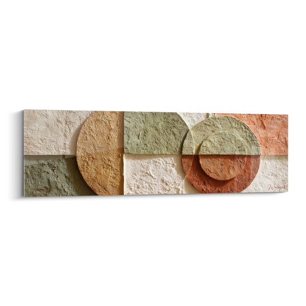 Tableau Cercles superposés vert sauge et rouille sur damier crème - Disques entrelacés texturés - Edition Terracotta