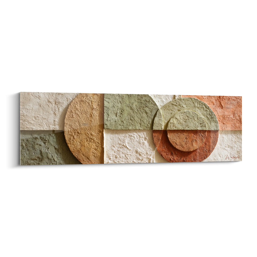 Tableau Cercles superposés vert sauge et rouille sur damier crème - Disques entrelacés texturés - Edition Terracotta