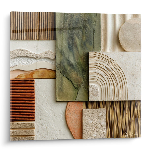 Tableau Collage de textures ocre et vert sauge - Strates de matière - Edition Terracotta