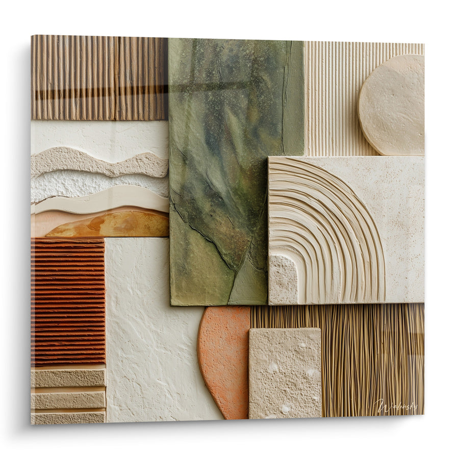 Tableau Collage de textures ocre et vert sauge - Strates de matière - Edition Terracotta