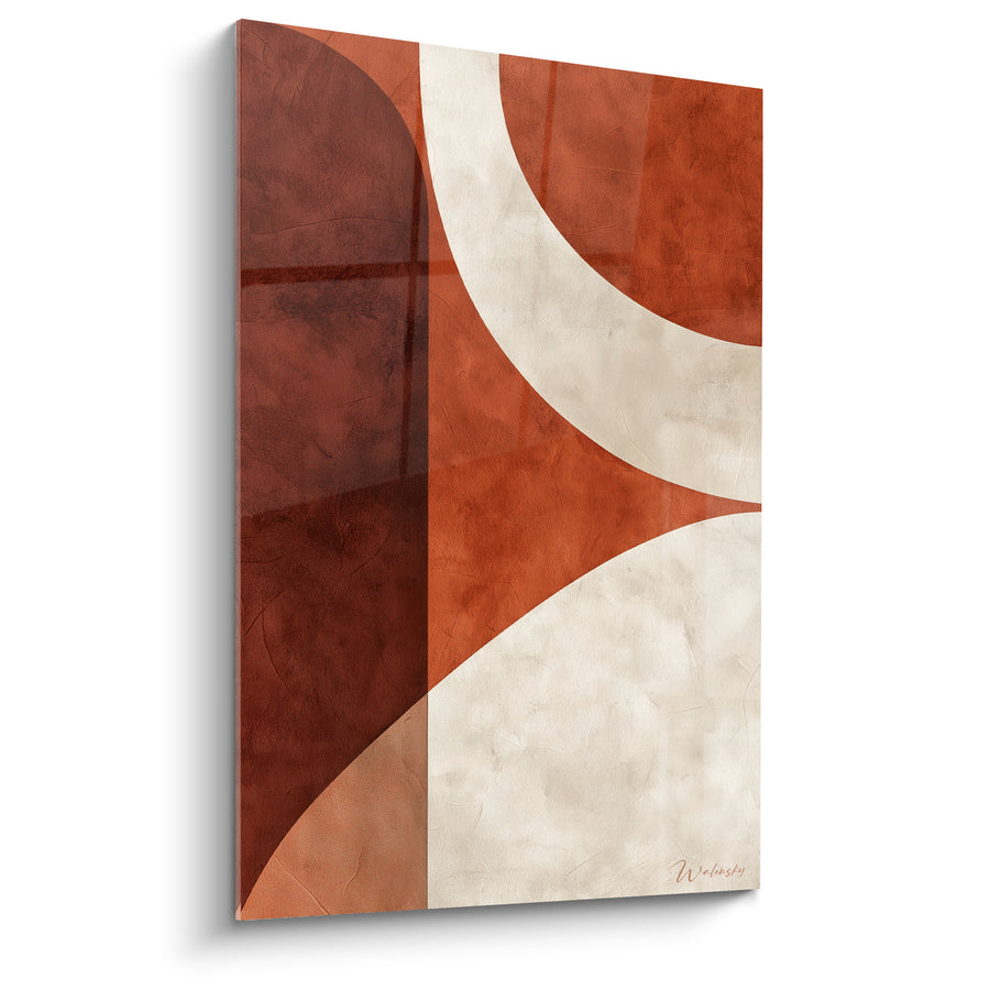 Tableau Courbes texturées brique et crème entrelacées - Panneau bicolore incurvé - Edition Terracotta