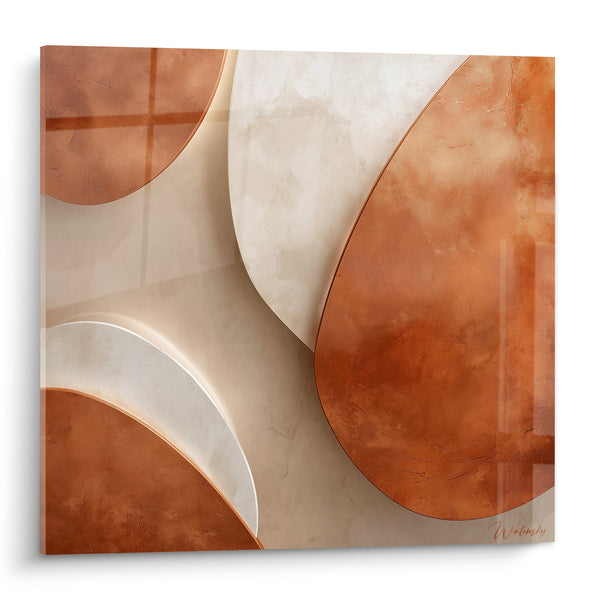Tableau Gouttes texturées cuivre et ivoire superposées - Reflets sur relief lisse - Edition Terracotta