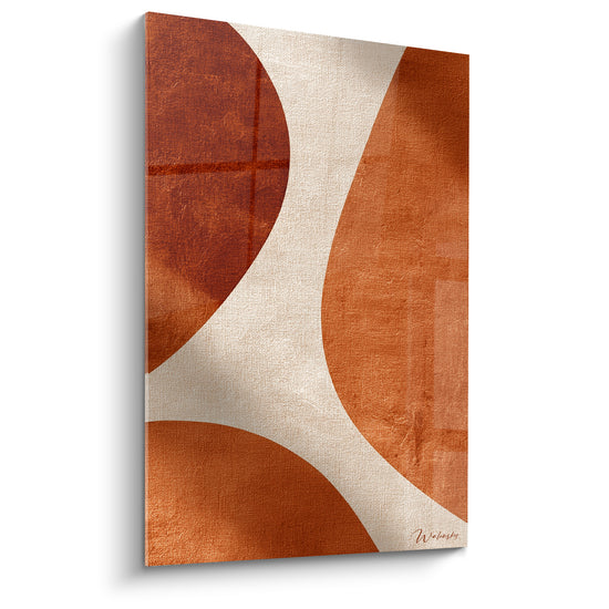 Courbes terracotta et ivoire sculptées, formes arrondies orangées et beige clair en pleine toile