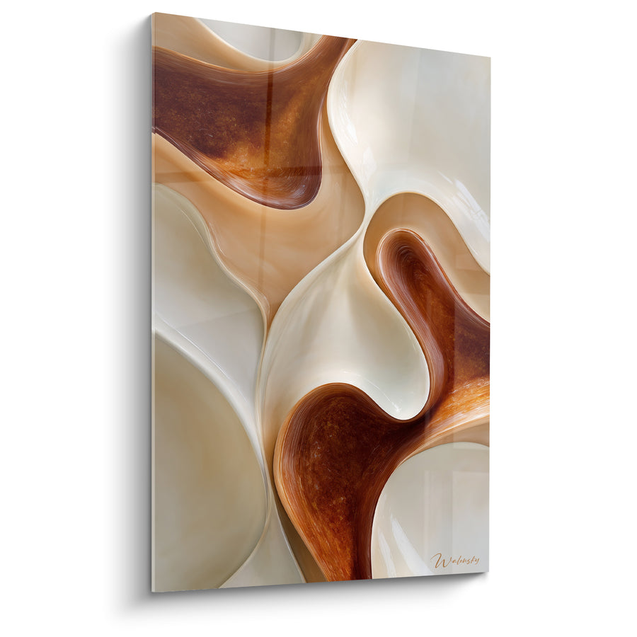 Tableau Vagues fluides brun et crème entrelacées - Torsion glacée - Edition Terracotta