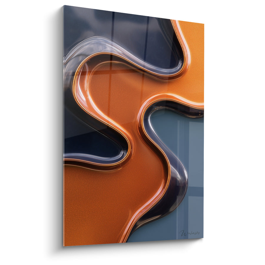 Tableau Vagues sinueuses terracotta et anthracite - Métal en fusion - Edition Terracotta