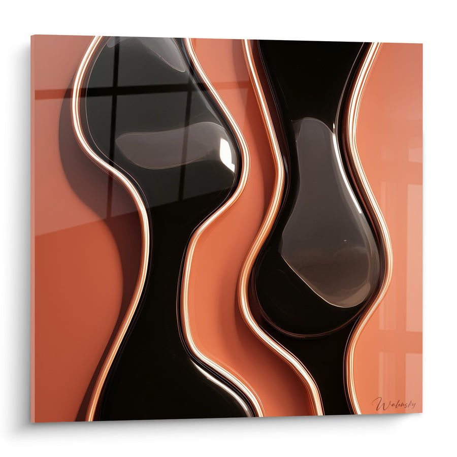 Tableau Silhouettes fluides noires et terracotta - Fusion sensuelle - Edition Terracotta
