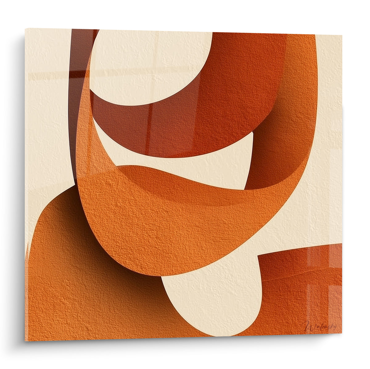 Formes courbes orange brûlé et crème entrelacées, tableau abstrait Terracotta au relief texturé