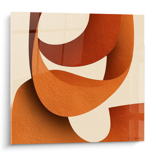 Formes courbes orange brûlé et crème entrelacées, tableau abstrait Terracotta au relief texturé