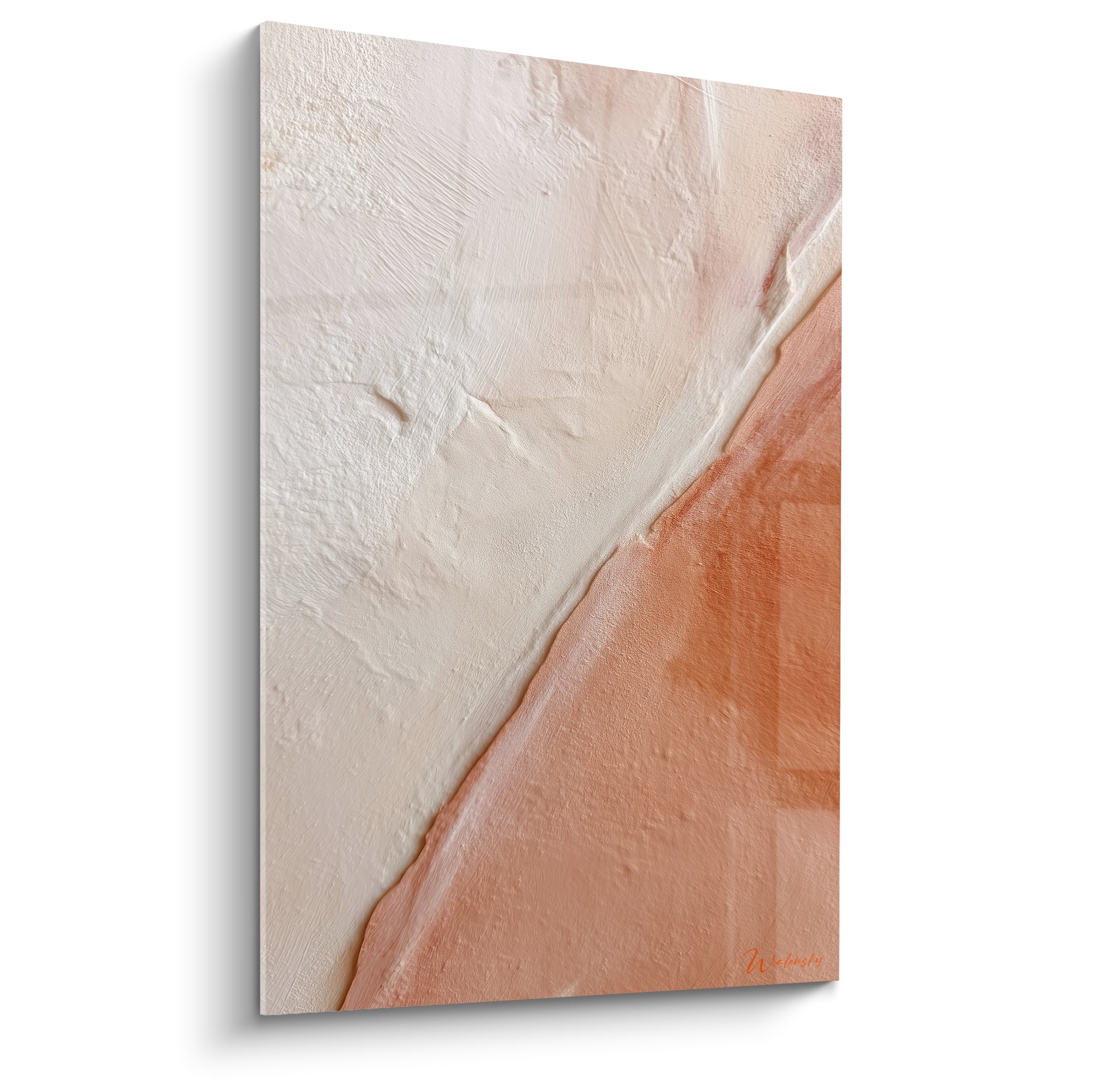 Diagonale texturée en blanc cassé et terracotta, matière minérale sculptée en relief