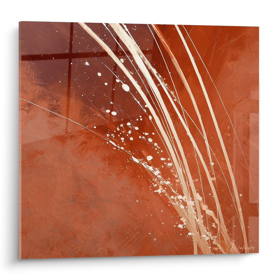 Tableau Traînées de peinture rouille et crème éclaboussées - Jaillissement diagonal - Edition Terracotta