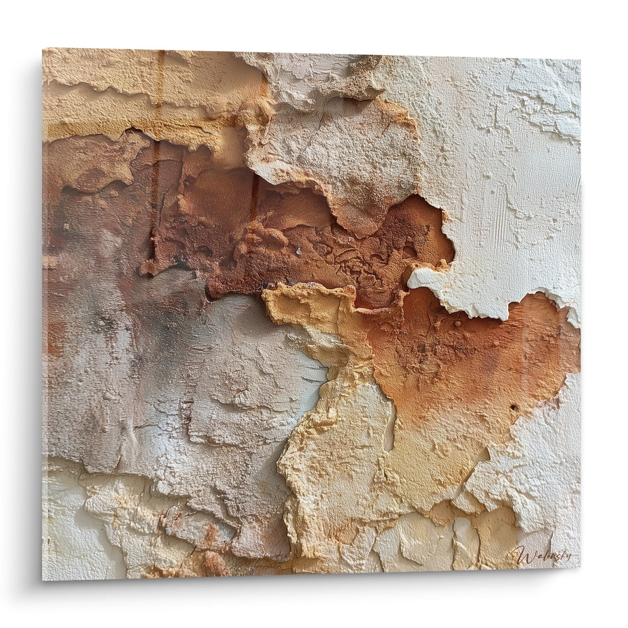 Tableau Écorce fendue blanc et roux - Fissures du temps - Edition Terracotta