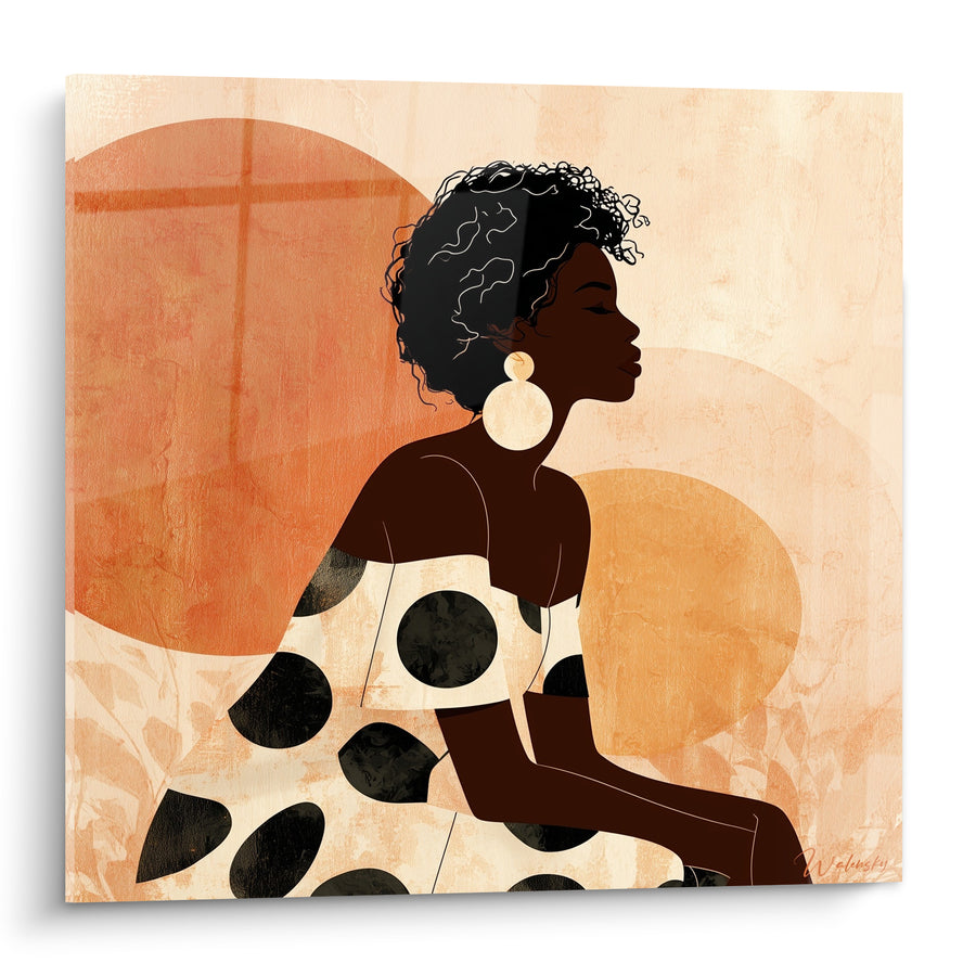 Tableau Femme robe pois noirs et blancs - Instant suspendu - Edition Terracotta