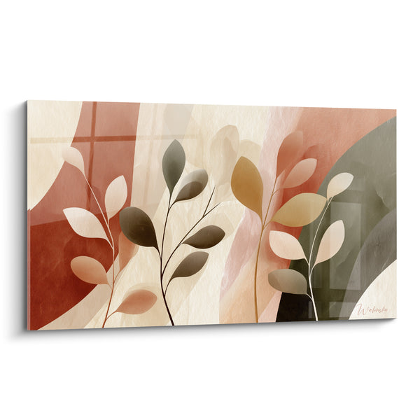 Tableau Feuillages ocre et anthracite aux tiges fines - Jardin silencieux - Edition Terracotta