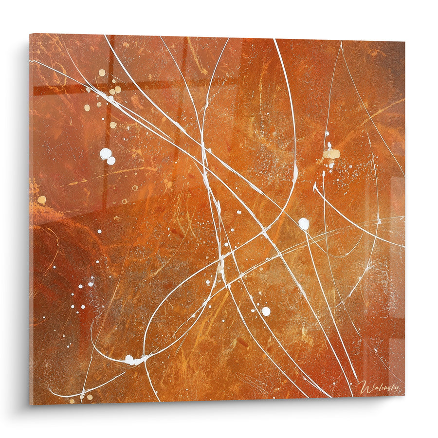 Tableau Filaments blancs sur fond ocre brûlé - Éclair figé - Edition Terracotta