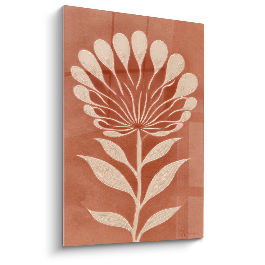 Tableau Fleur stylisée orange et crème gravée - Empreinte d'argile - Edition Terracotta