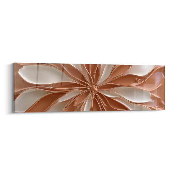 Tableau Fleur pétales cuivre et ivoire déployés en spirale - Corolle vernissée symétrique - Edition Terracotta