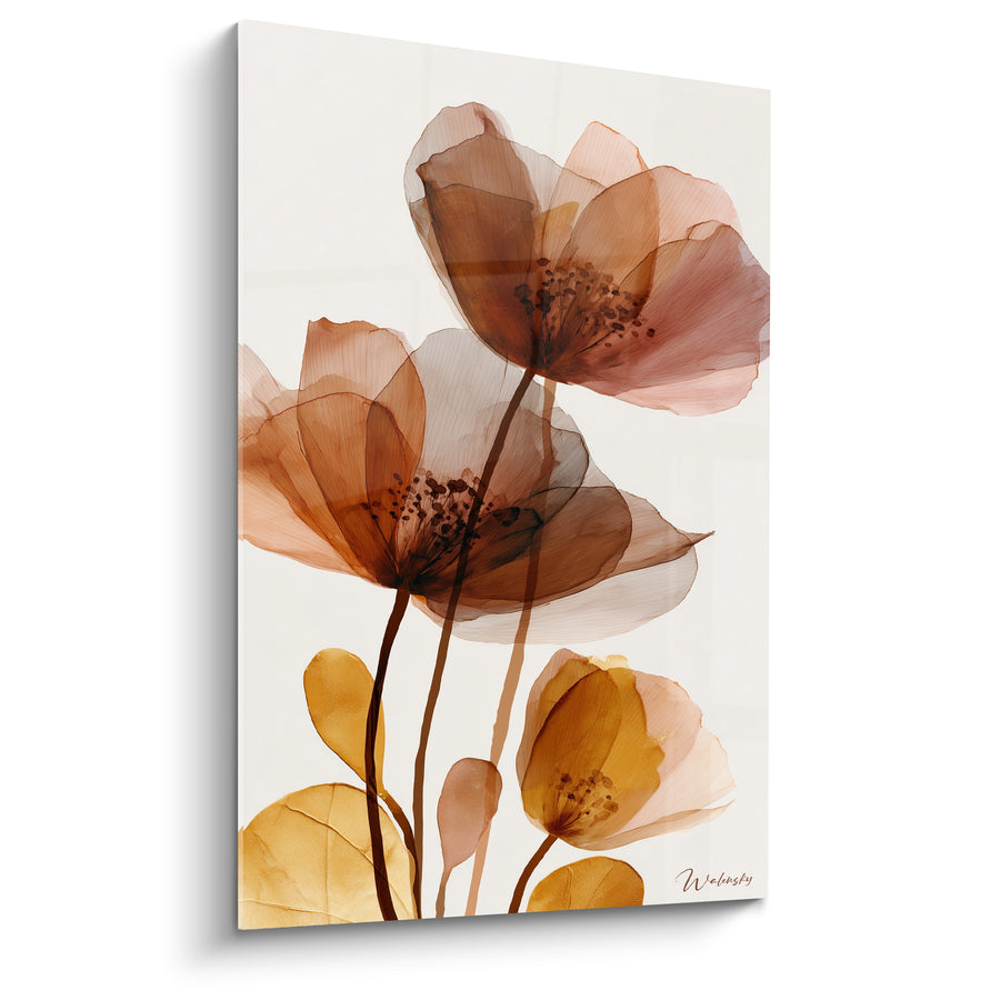 Tableau Fleurs translucides ocre et brun terracotta - Douceur diaphane - Edition Terracotta