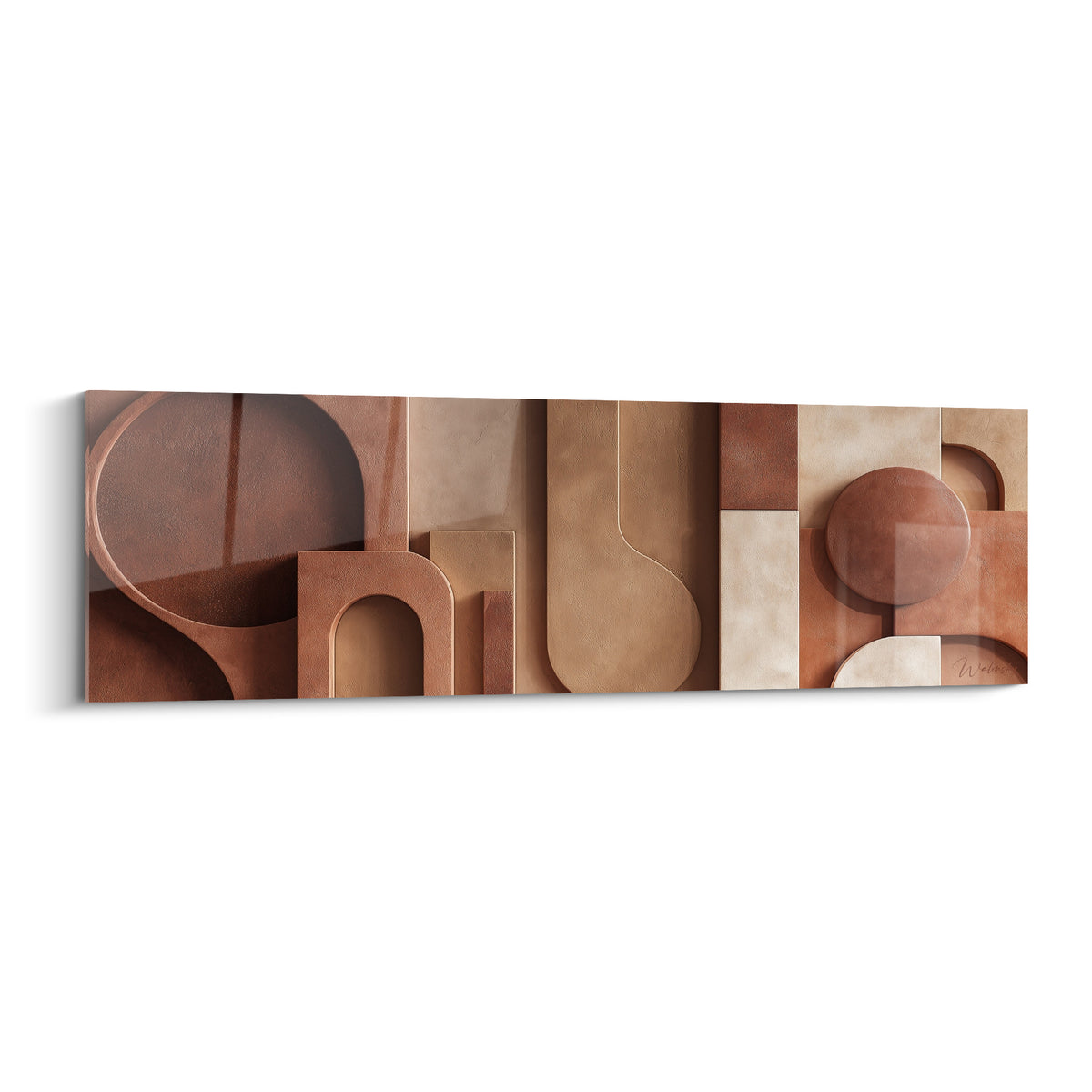 Formes architecturales terracotta et sable en relief sculpté, composition abstraite chaleureuse