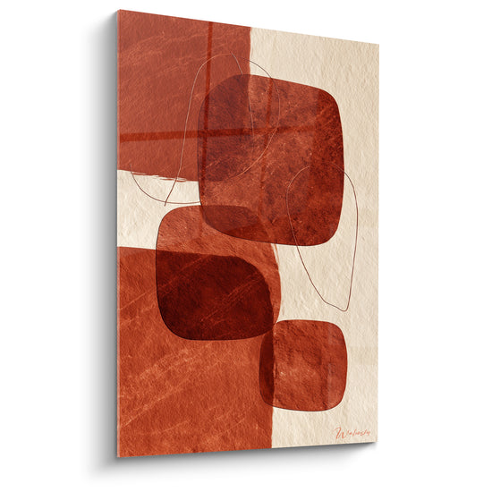 Formes arrondies terracotta et sable superposées, composition abstraite texturée sur papier