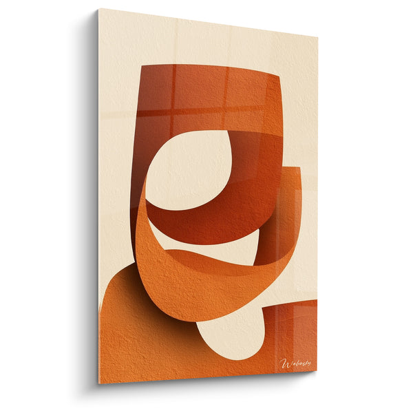 Tableau Formes enlacées orange et crème quadrillées - Ruban sculptural entrelacé - Edition Terracotta