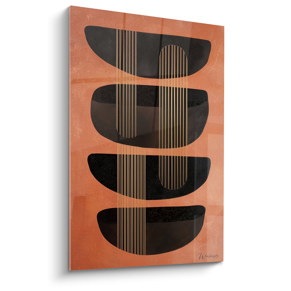 Stacked Shells Black and Coral with Golden Threads - Central Open Oval - Terracotta Edition