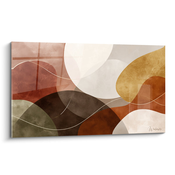 Tableau Formes organiques ocre et brique dorées - Collines au crépuscule - Edition Terracotta