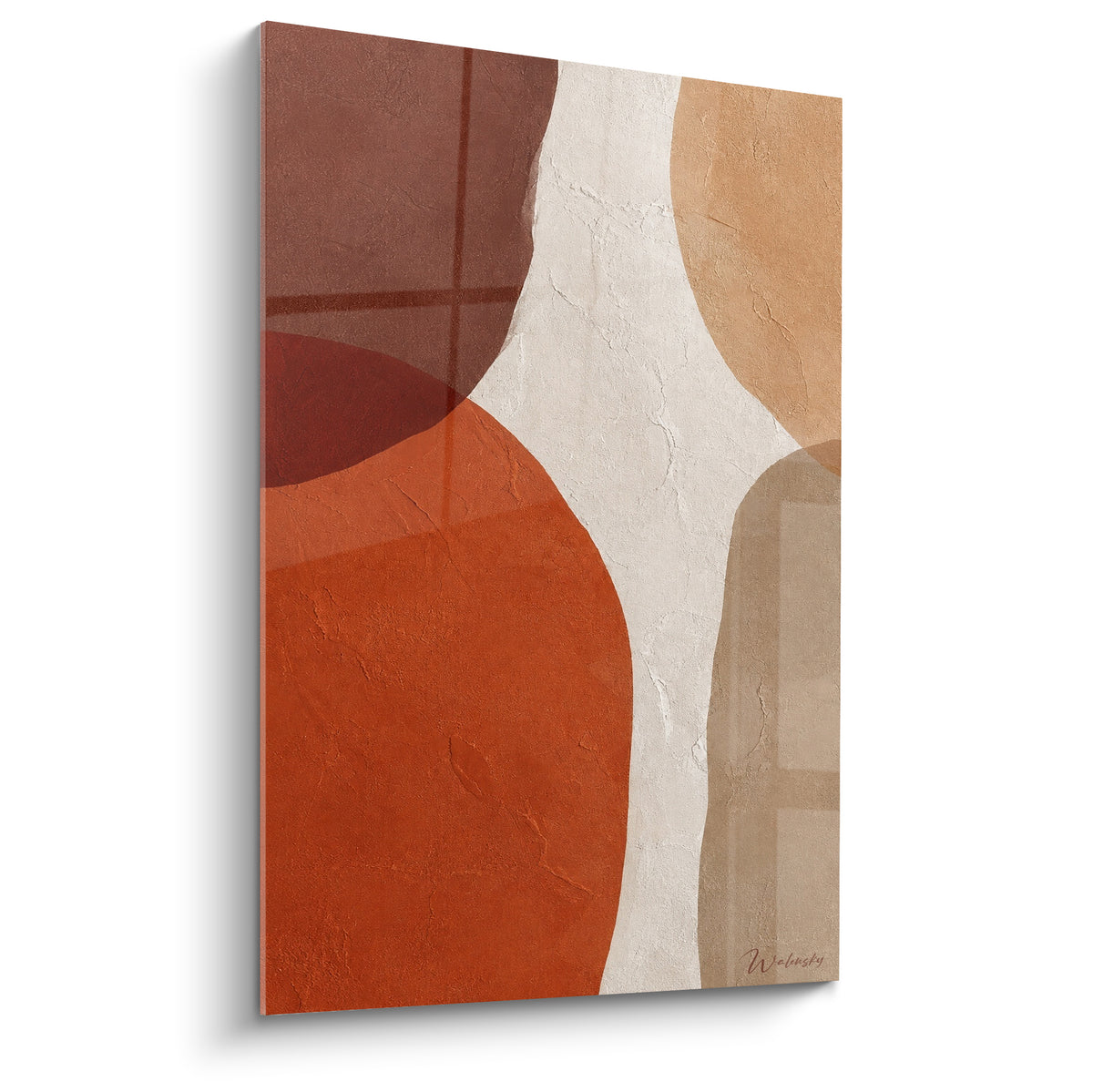 Formes organiques terracotta et blanc crème texturées, style abstrait minéral et sculptural