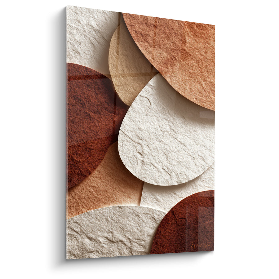Tableau Formes ovales blanches et brique froissées - Papier texturé plissé - Edition Terracotta