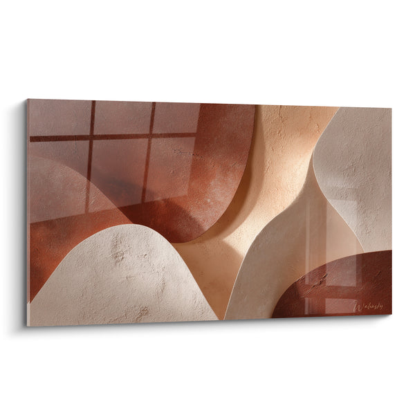 Gemaltes Wellenbild aus Ziegel und Creme unter gerastertem Schatten - Fensterlicht-Projektion - Terrakotta-Edition