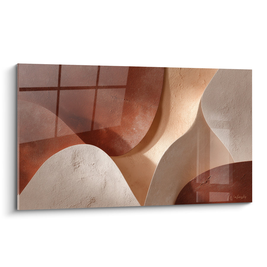 Tableau Vagues sculptées brique et crème sous ombre quadrillée - Reflet fenêtre projetée - Edition Terracotta