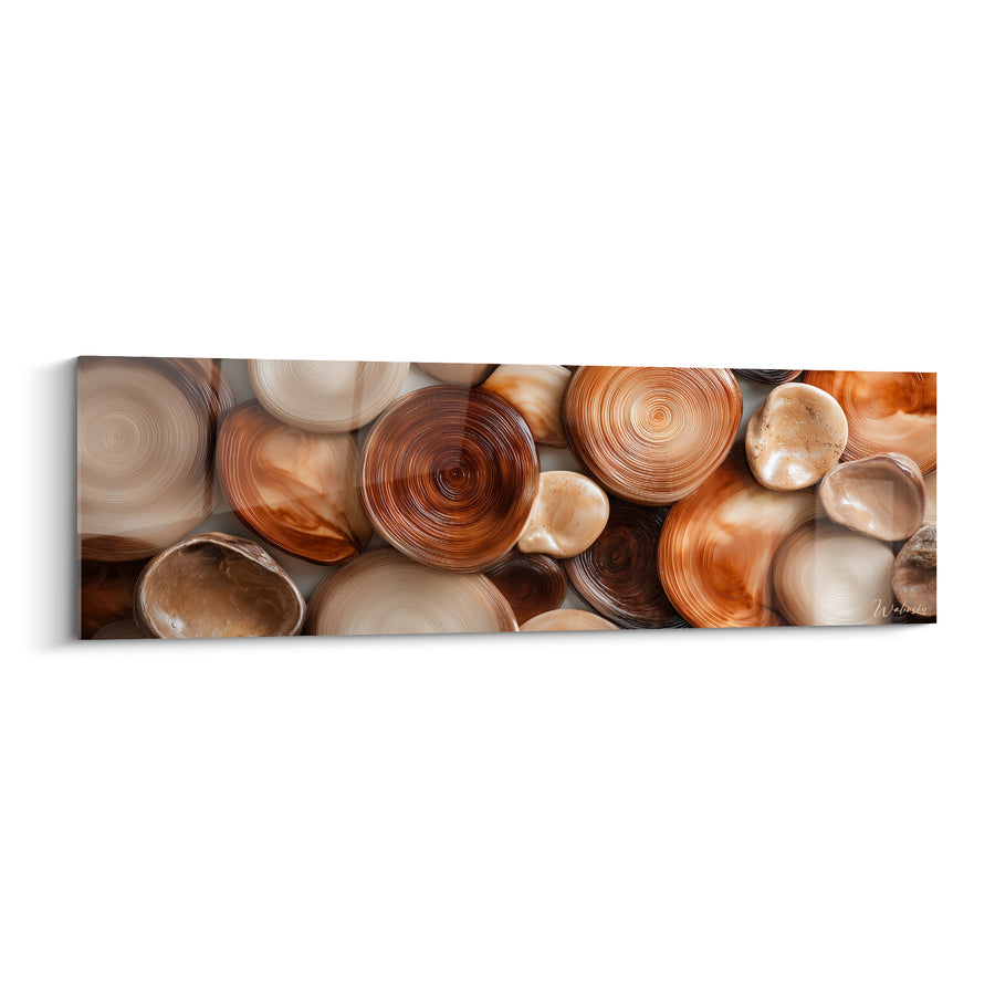 Tableau Galets bruns et crème aux cercles concentriques serrés - Amas de pierres polies - Edition Terracotta
