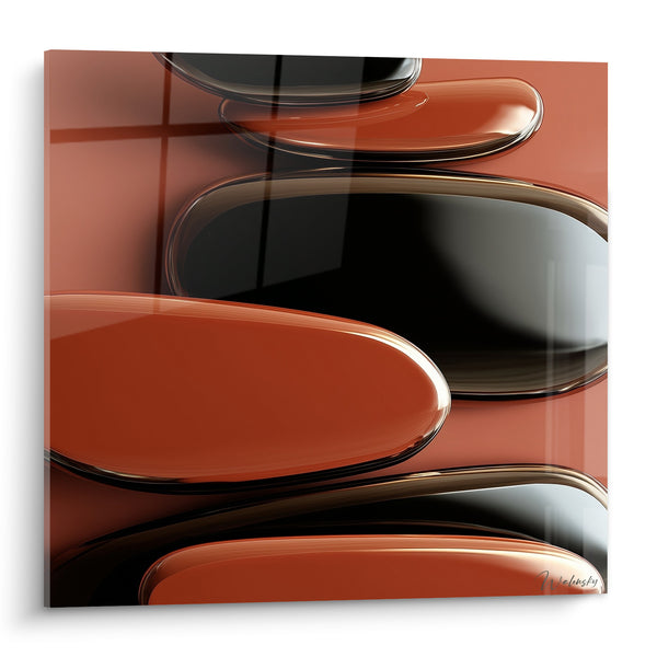 Tableau Galets empilés terracotta et noir laqué - Équilibre suspendu - Edition Terracotta