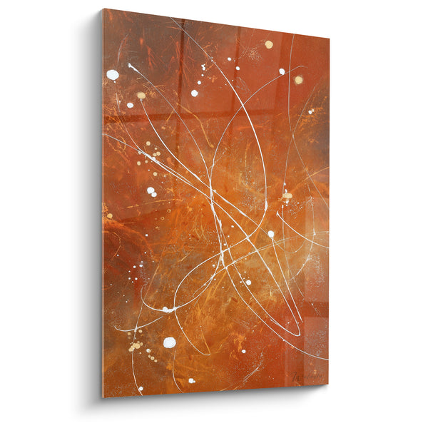 Tableau Boucles blanches sur fond terracotta et ocre - Étincelle nocturne - Edition Terracotta