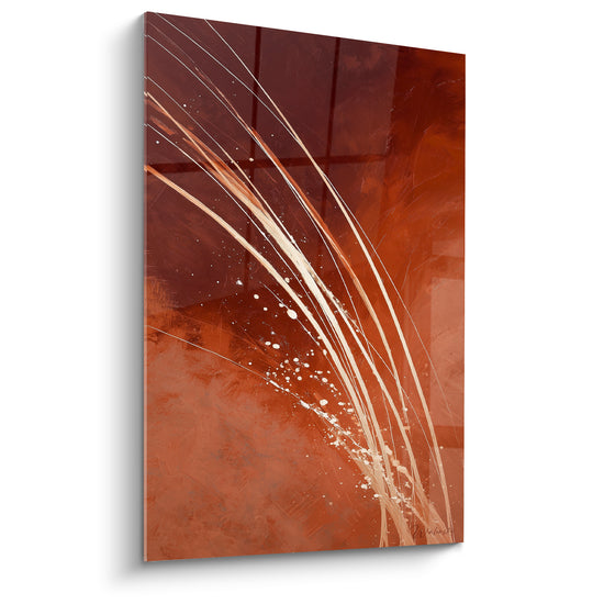 Tableau Terracotta abstrait : lignes crème sinueuses jaillissant d'un fond rouille et brun profond