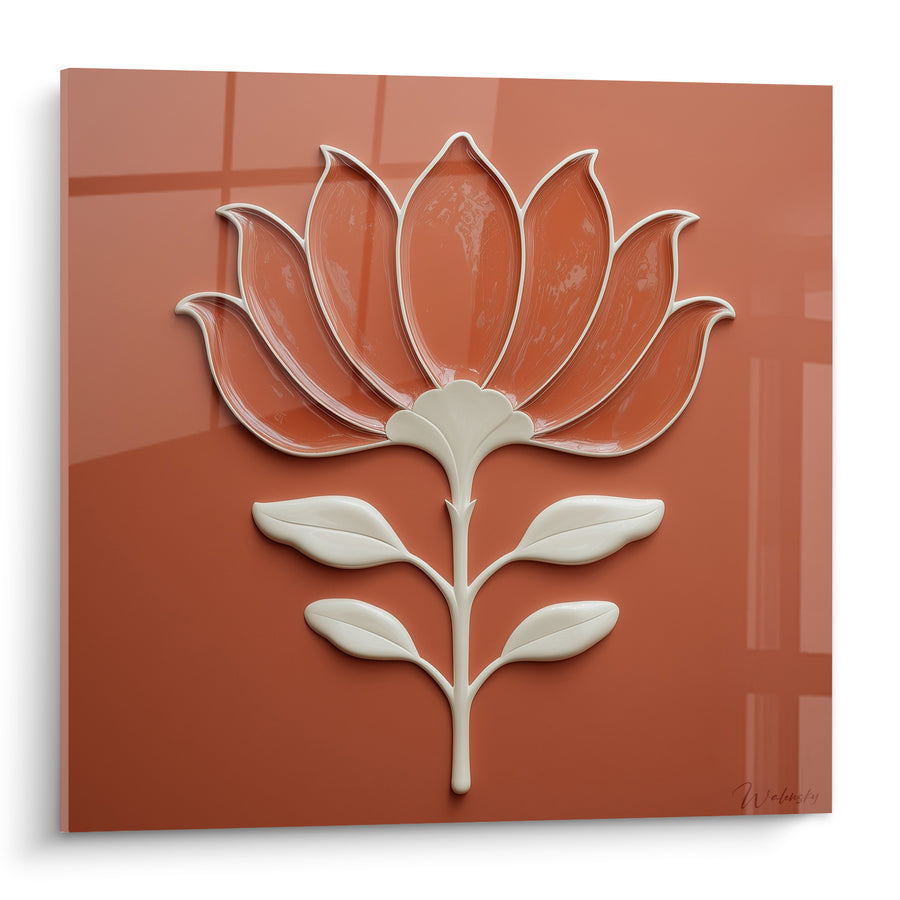Tableau Fleur de lotus ivoire aux pétales lustrés - Éclosion silencieuse - Edition Terracotta